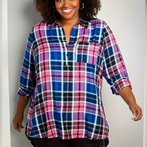 Plaid Popover Tunic Top
